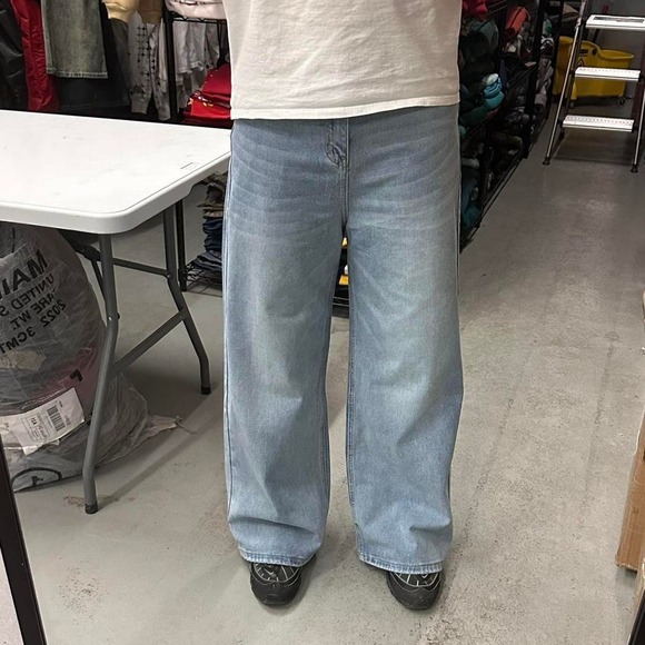 Vintage Baggy Y2k Urban Wide Leg Lightwash Baby Blue Skater Jeans Mens Size 34W
